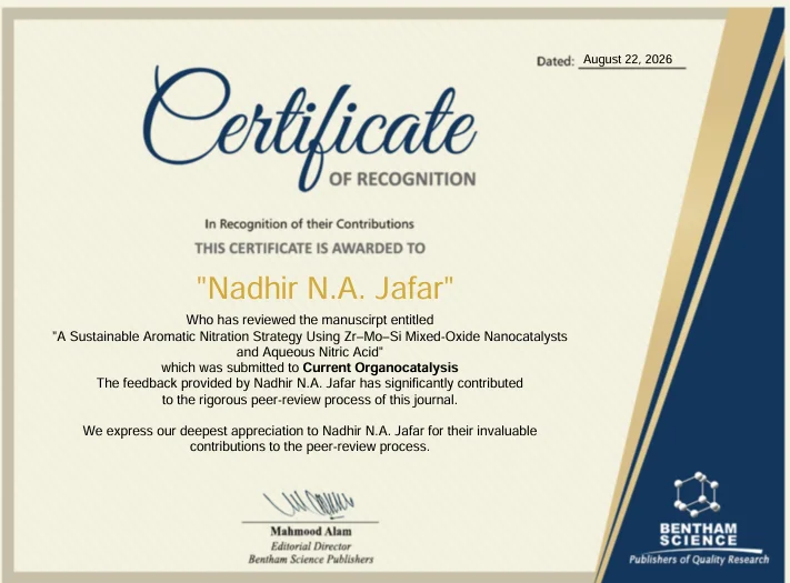 An International Scientific Assignment for Professor Dr. Nadhir Najm Abdullah Al-Qatrani from Bentham Science Publishers