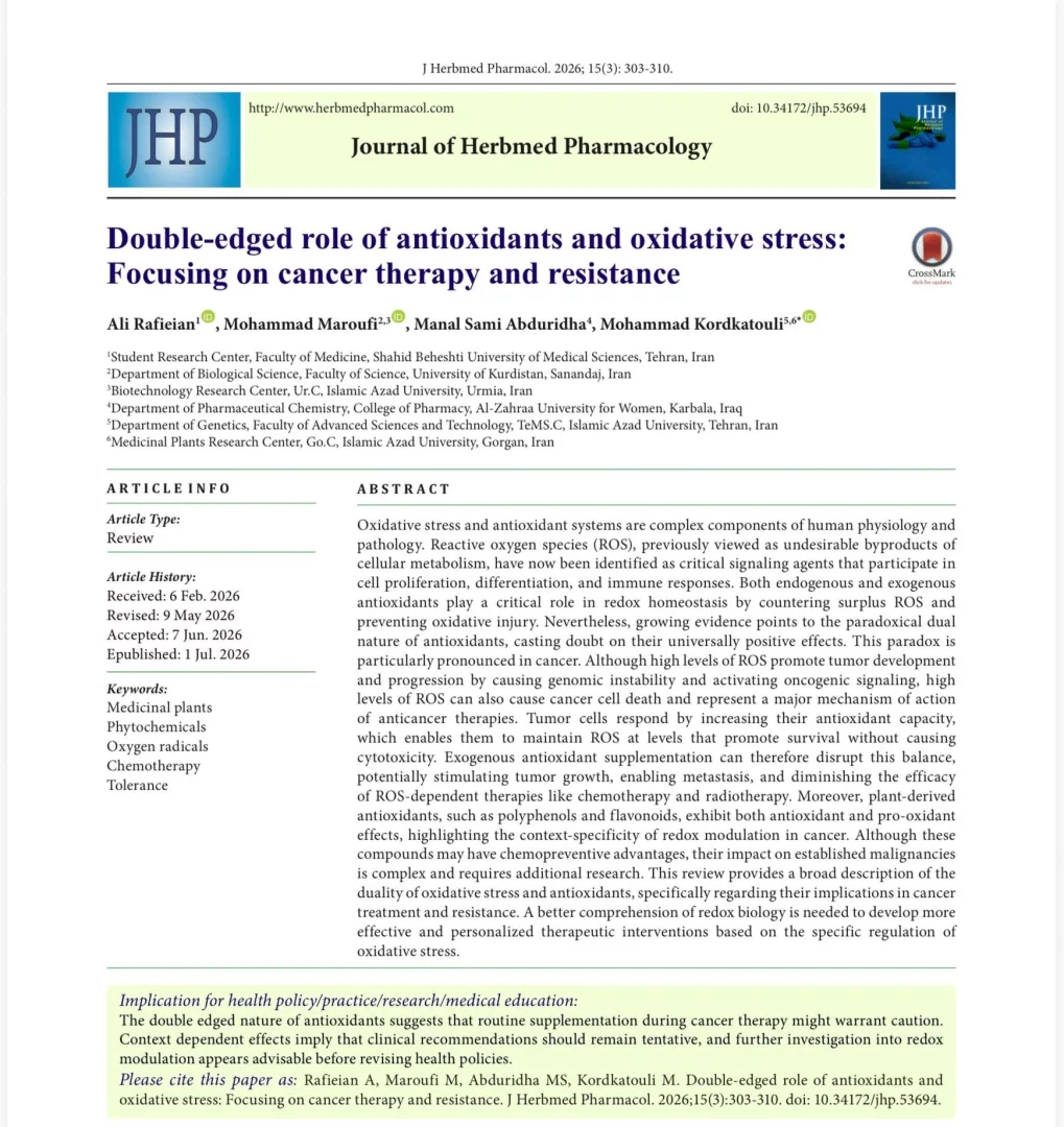 College of Pharmacy Contributes to Research on the Role of Antioxidants in Cancer Therapy and Treatment Resistance