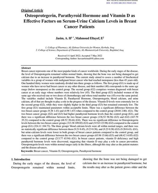 A new scientific research by Al-Zahra University  College of Pharmacy is published on  the pages of Scopas and Clarivate International containers.